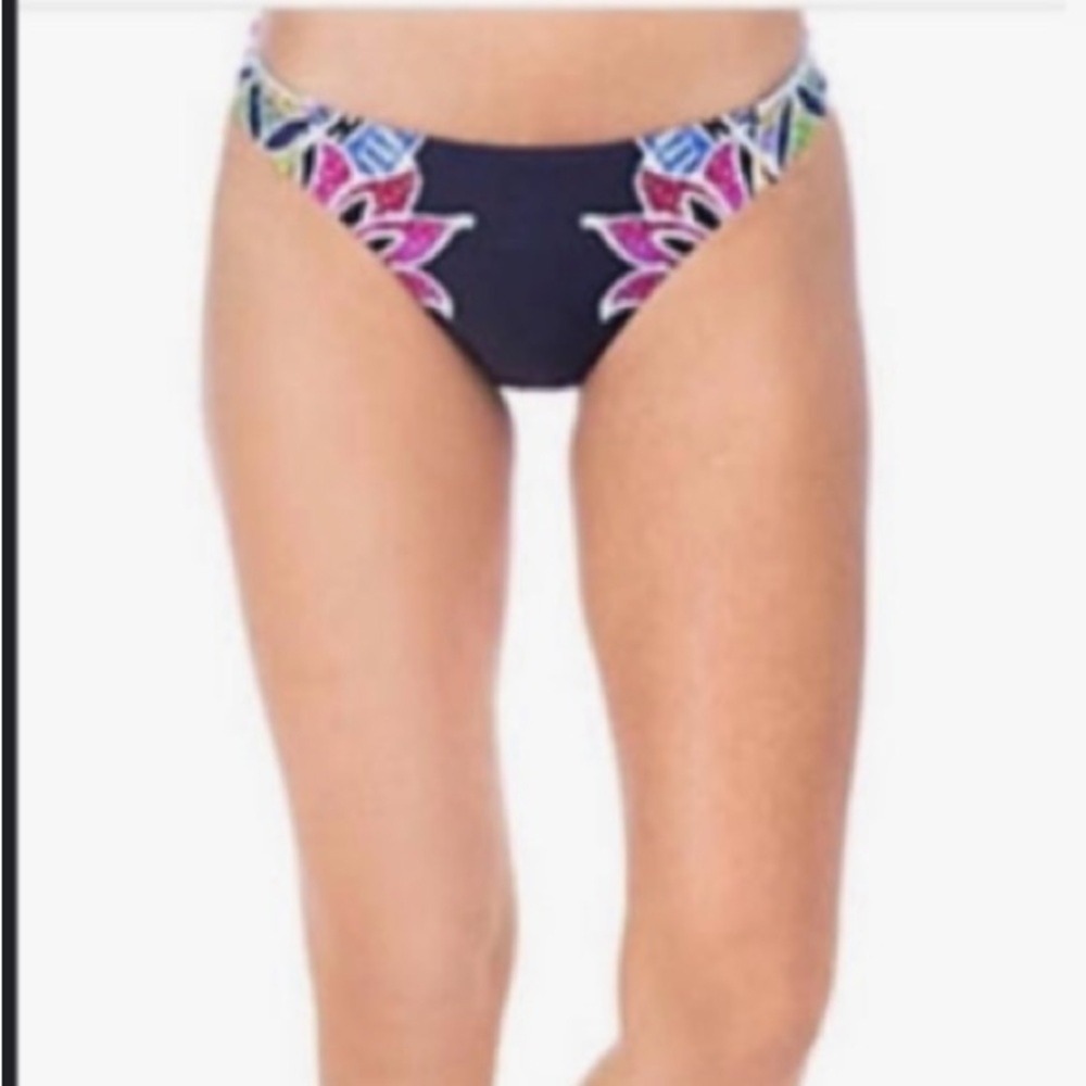 NWT Trina Turk Swim Bottoms Sz 12 REVERSIBLE Navy Blue Tropical